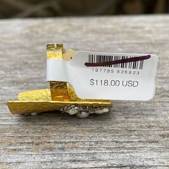 NWT Marly Moretti Free People Alba Freshwater Pearl/Brass/Pyrite Stone Ring Adj - Picture 7 of 11